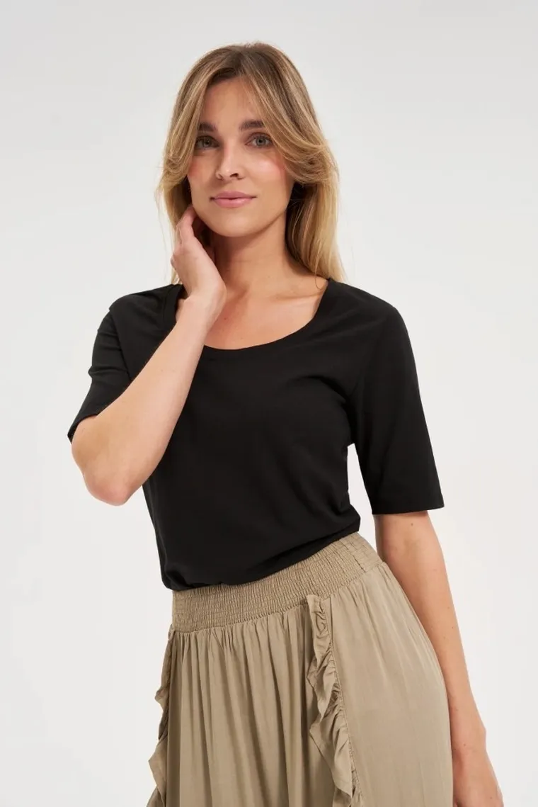 Bluzka damska z krótkim rękawem, czarna, Moodo