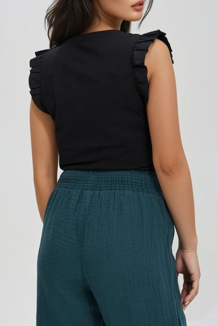 Bluzka damska z krótkim rękawem, czarna, Moodo