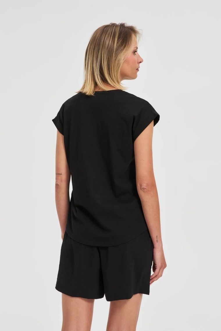 Bluzka damska z krótkim rękawem, czarna, Moodo