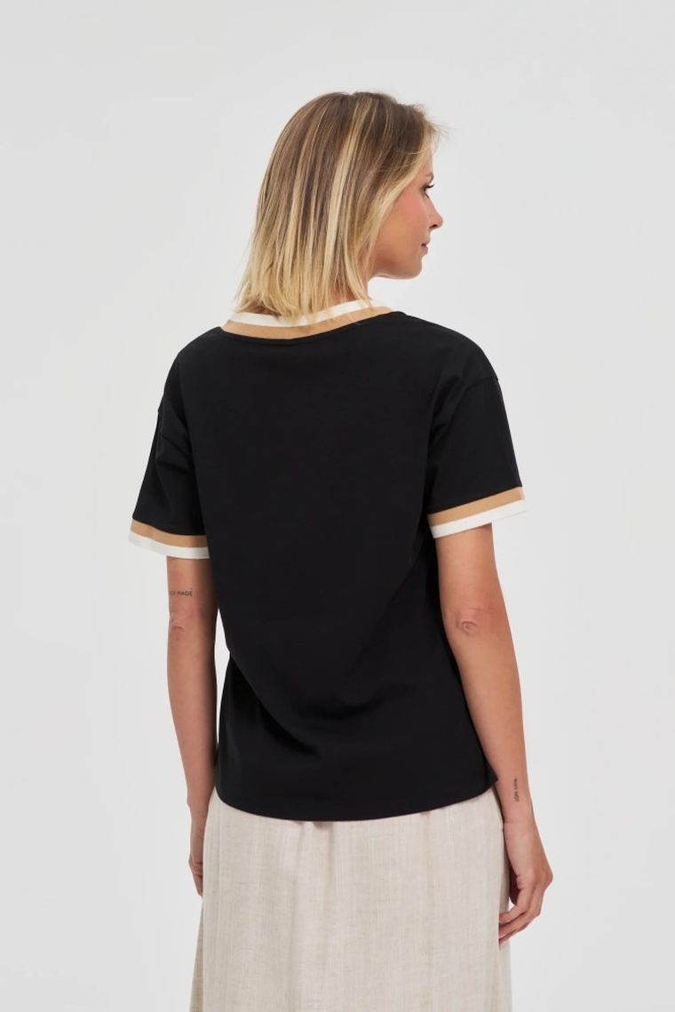 Bluzka damska z krótkim rękawem, czarna, Moodo