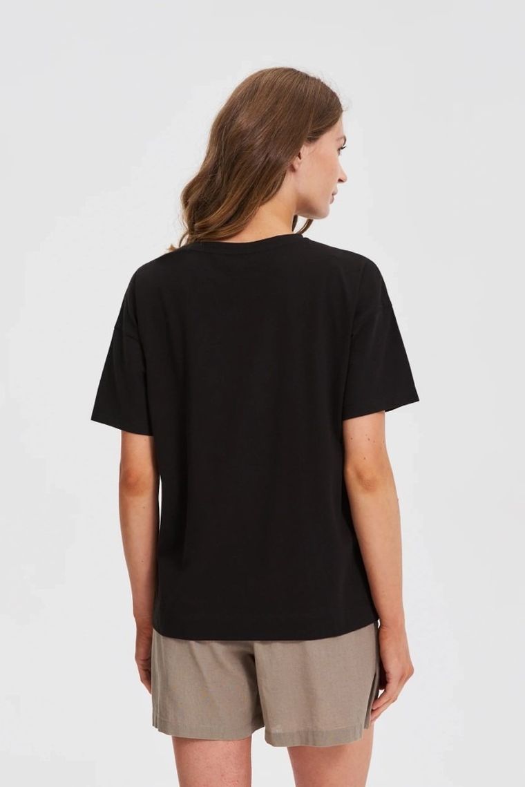 Bluzka damska z krótkim rękawem, czarna, Moodo