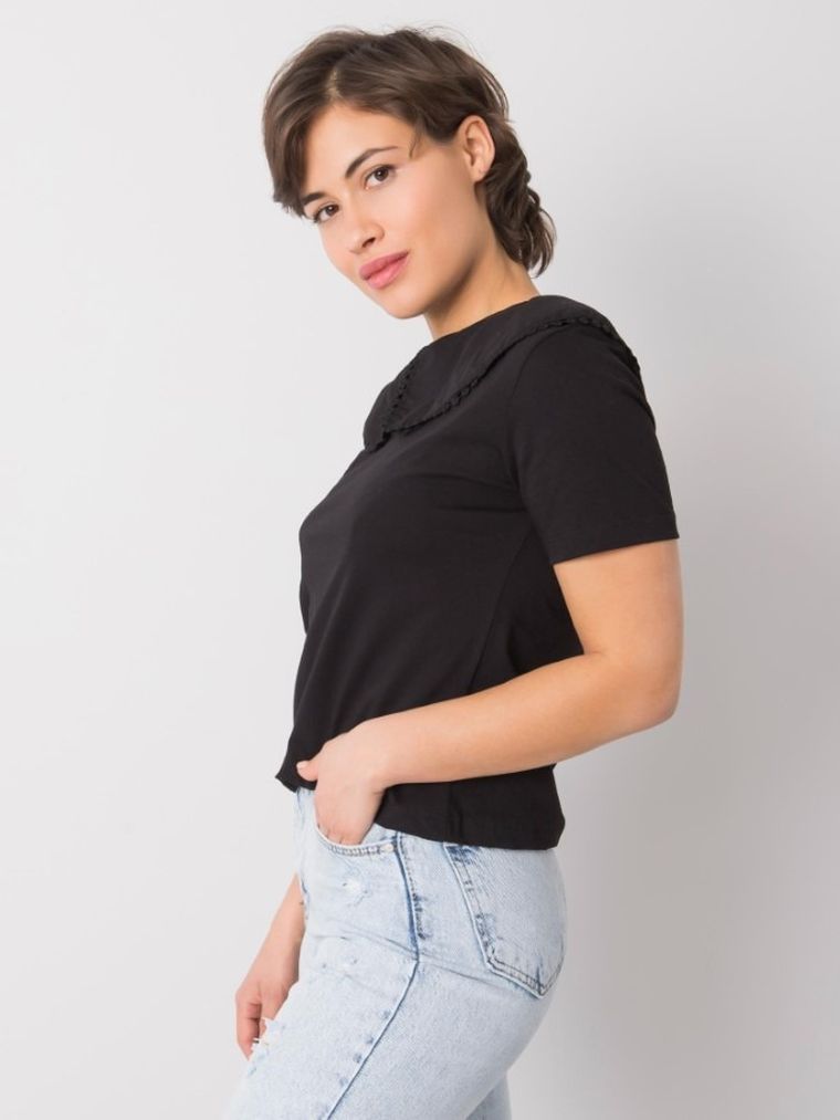 Bluzka damska z krótkim rękawem, czarna, Rue Paris