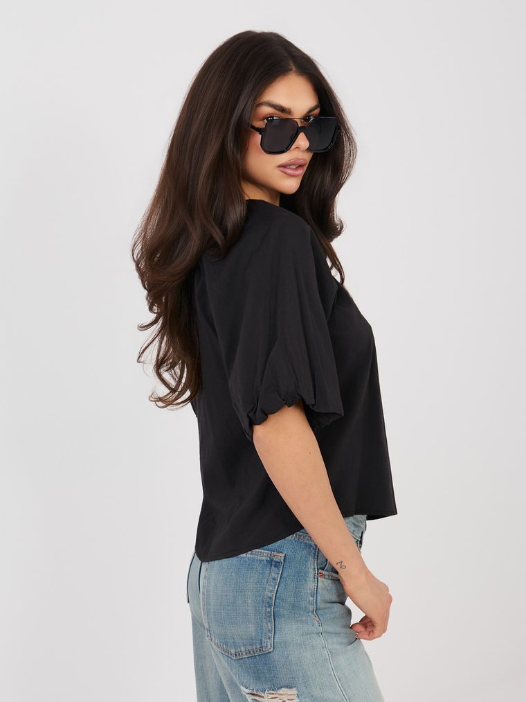 Bluzka damska z krótkim rękawem, czarna, Sublevel