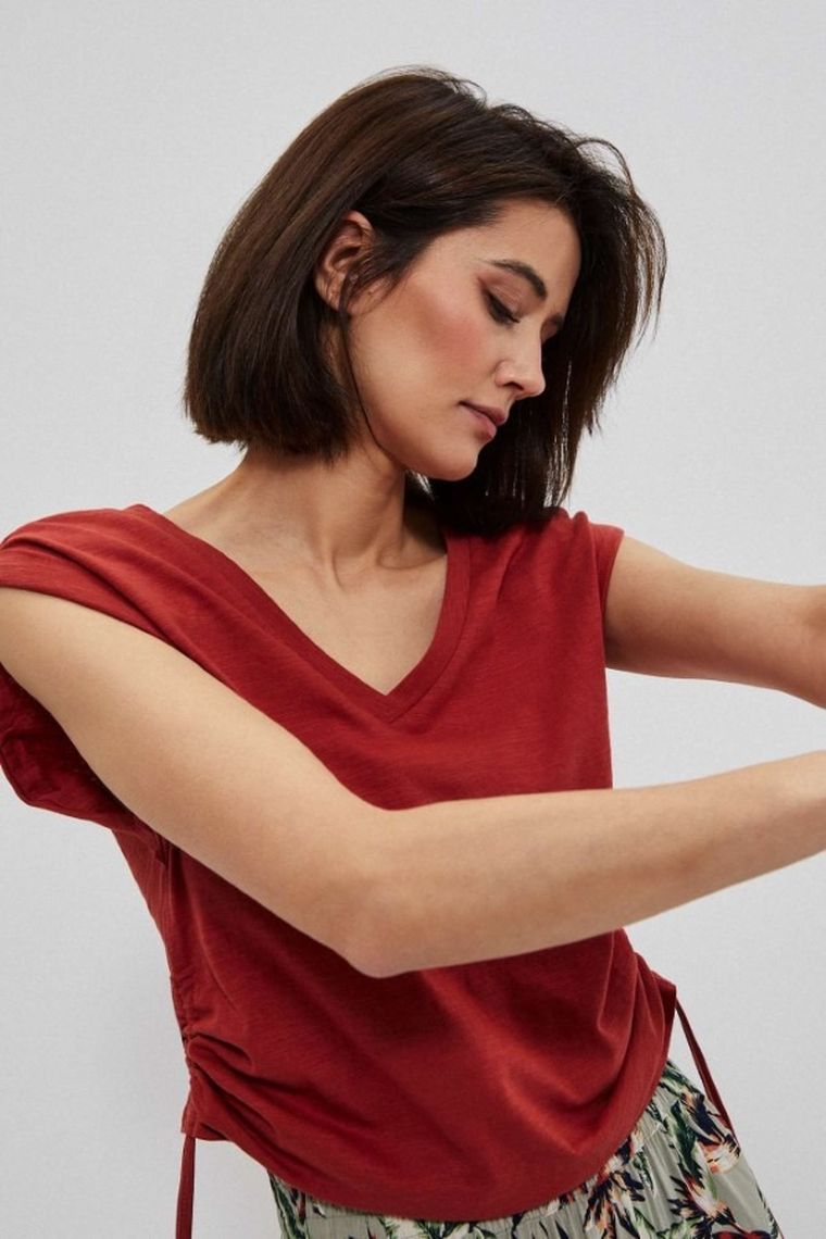 Bluzka damska z krótkim rękawem, czerwona, Moodo