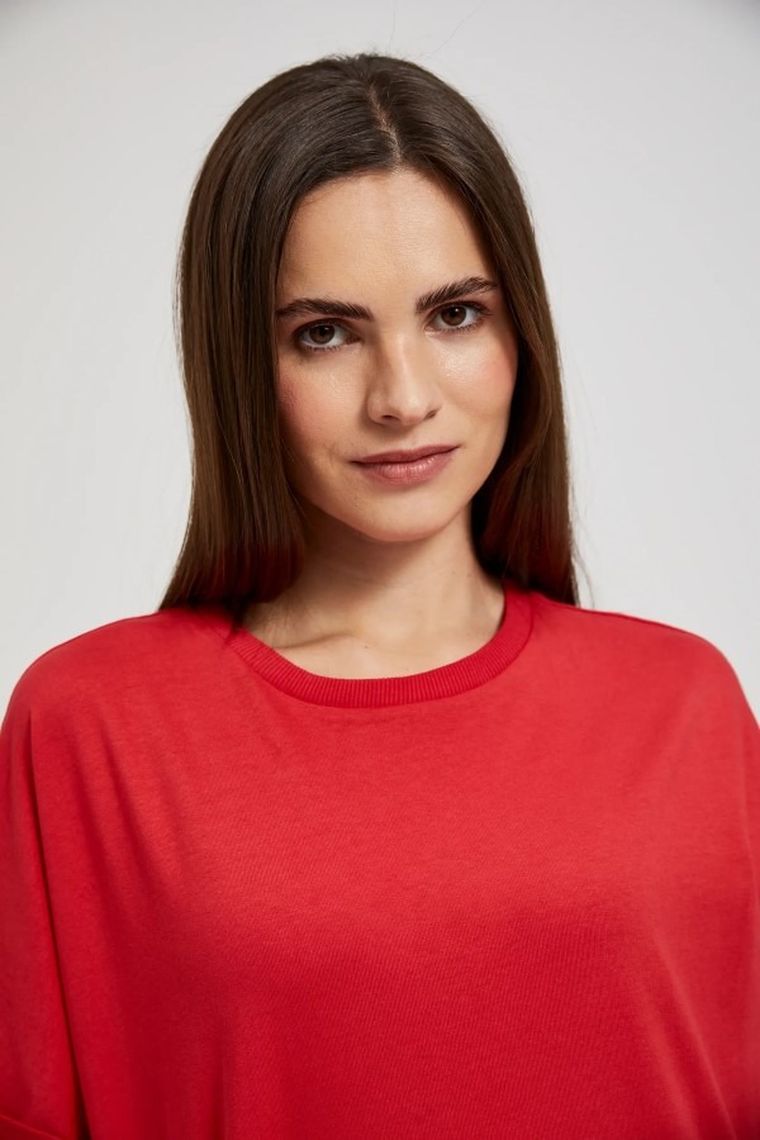 Bluzka damska z krótkim rękawem, czerwona, Moodo