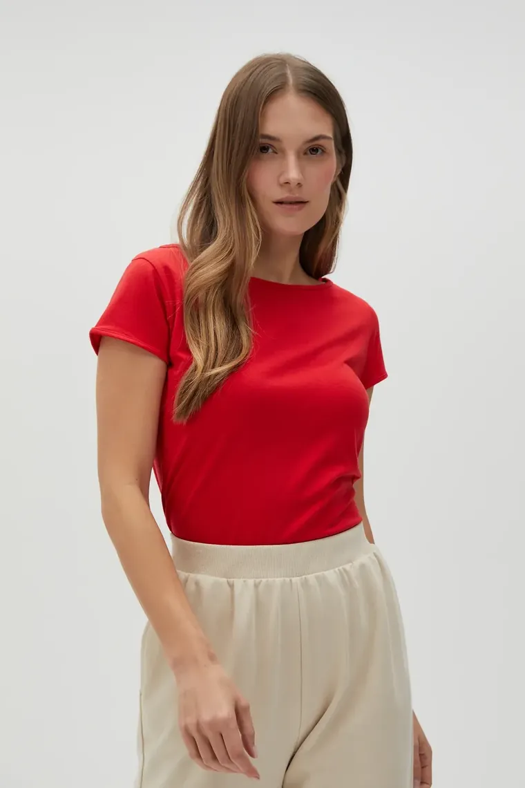 Bluzka damska z krótkim rękawem, czerwona, Moodo