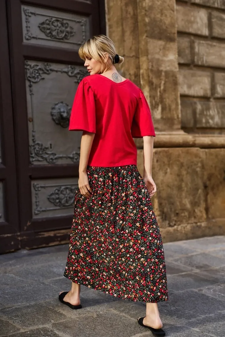 Bluzka damska z krótkim rękawem, czerwona, Moodo