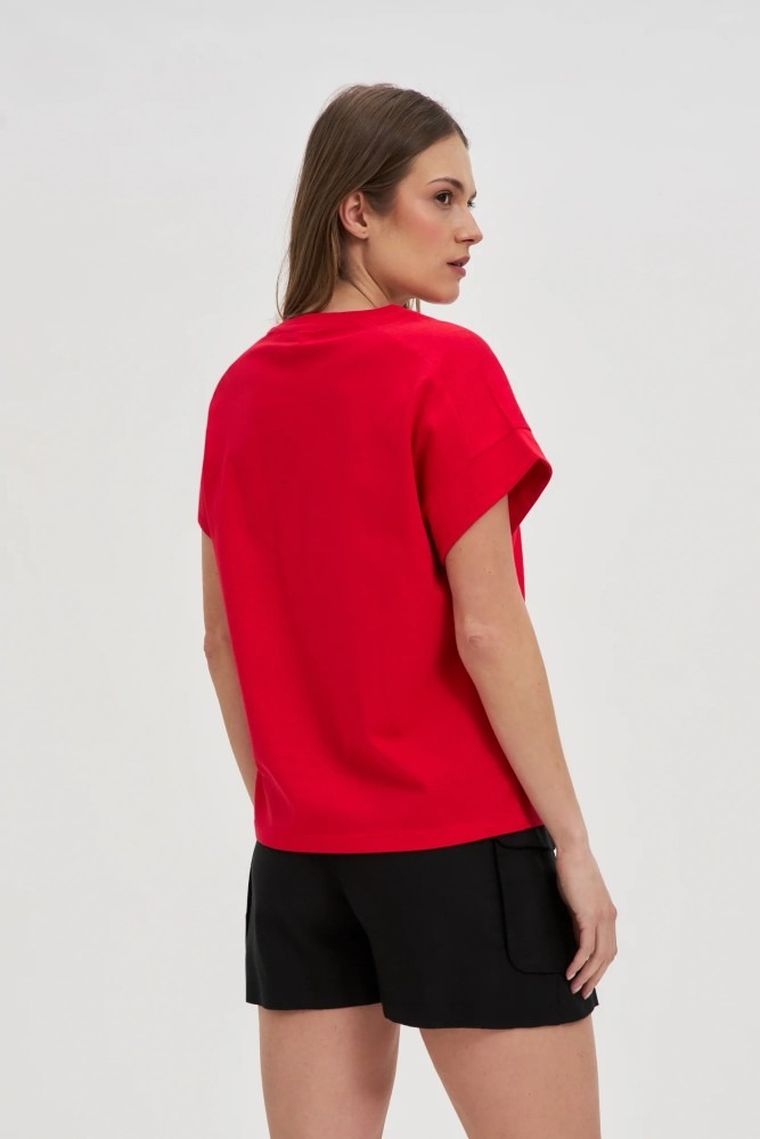 Bluzka damska z krótkim rękawem, czerwona, Moodo