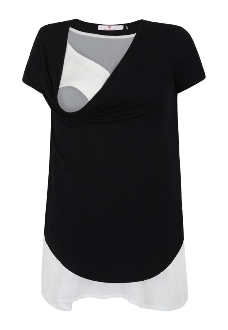 Bluzka damska z krótkim rękawem, do karmienia, czarna, Bellybutton