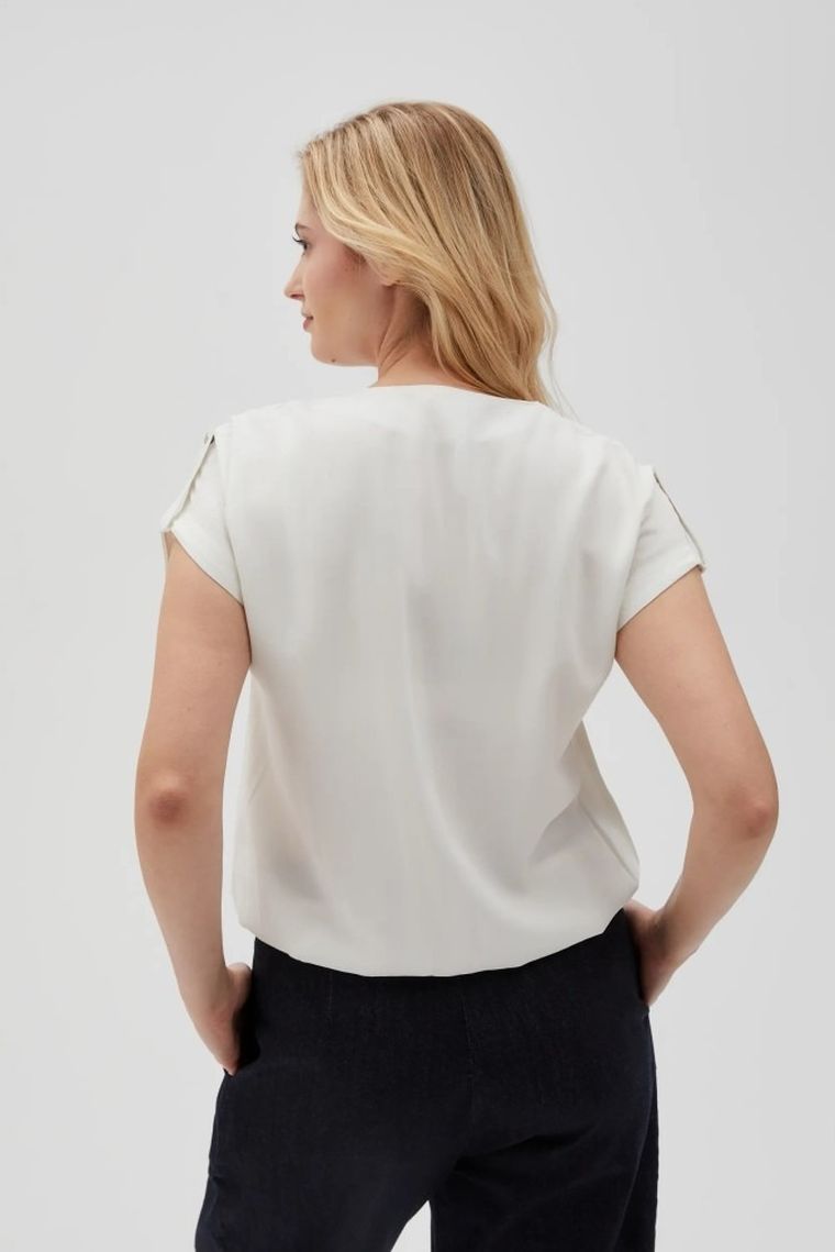 Bluzka damska z krótkim rękawem, ecru, Moodo