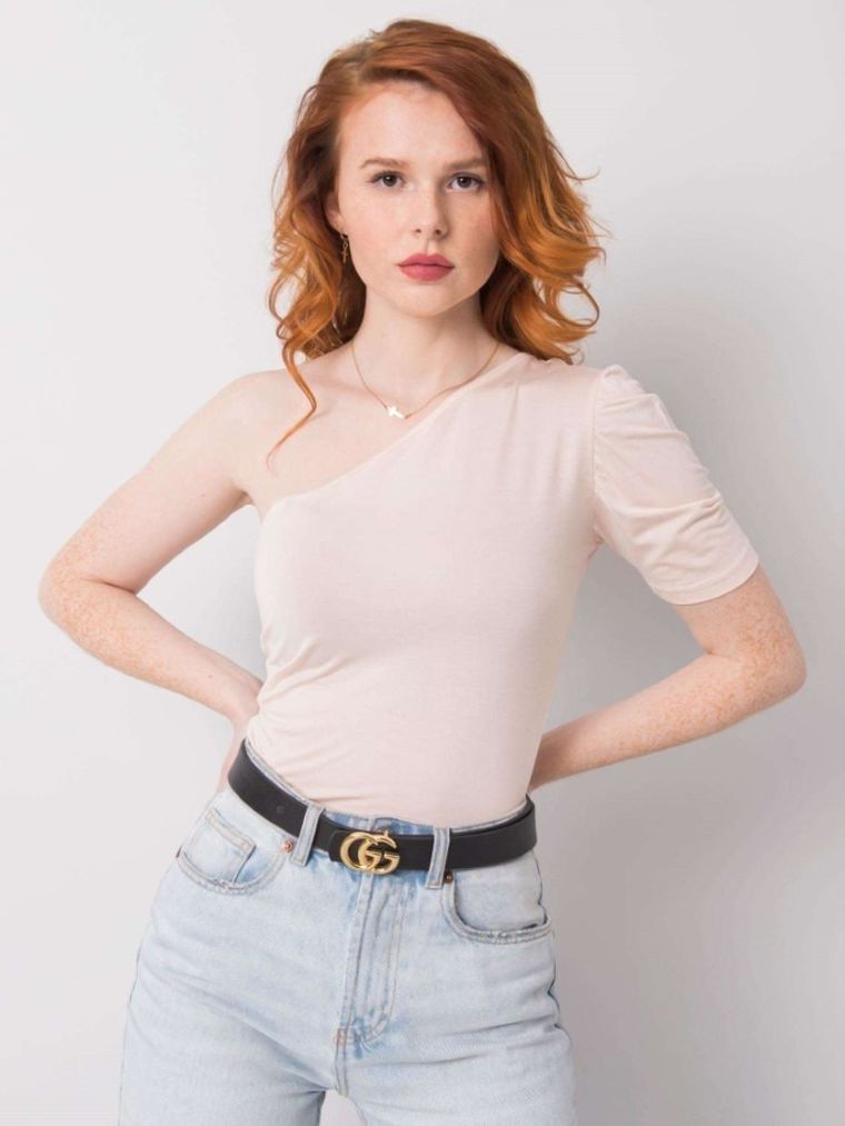 Bluzka damska z krótkim rękawem, ecru, Rue Paris