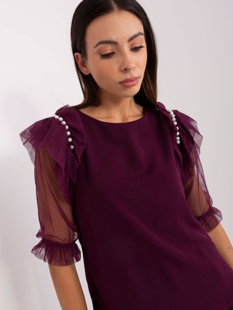 Bluzka damska z krótkim rękawem, fioletowa, Lakerta