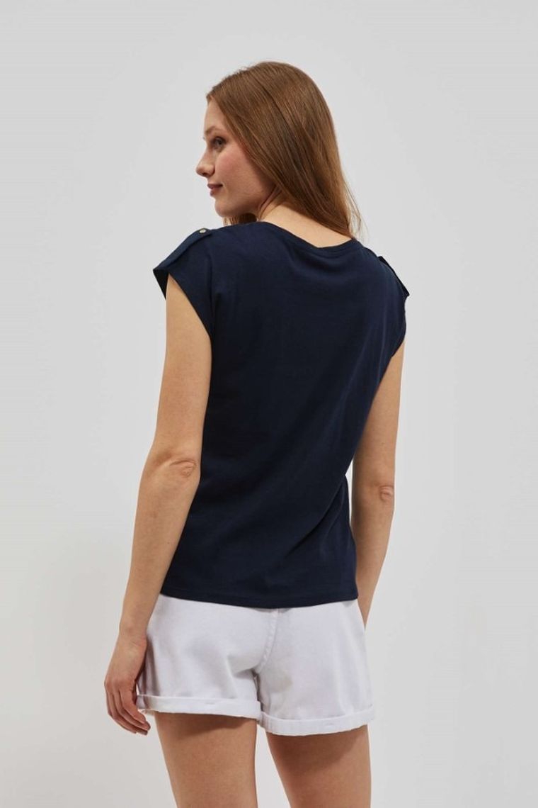 Bluzka damska z krótkim rękawem, granatowa, Moodo