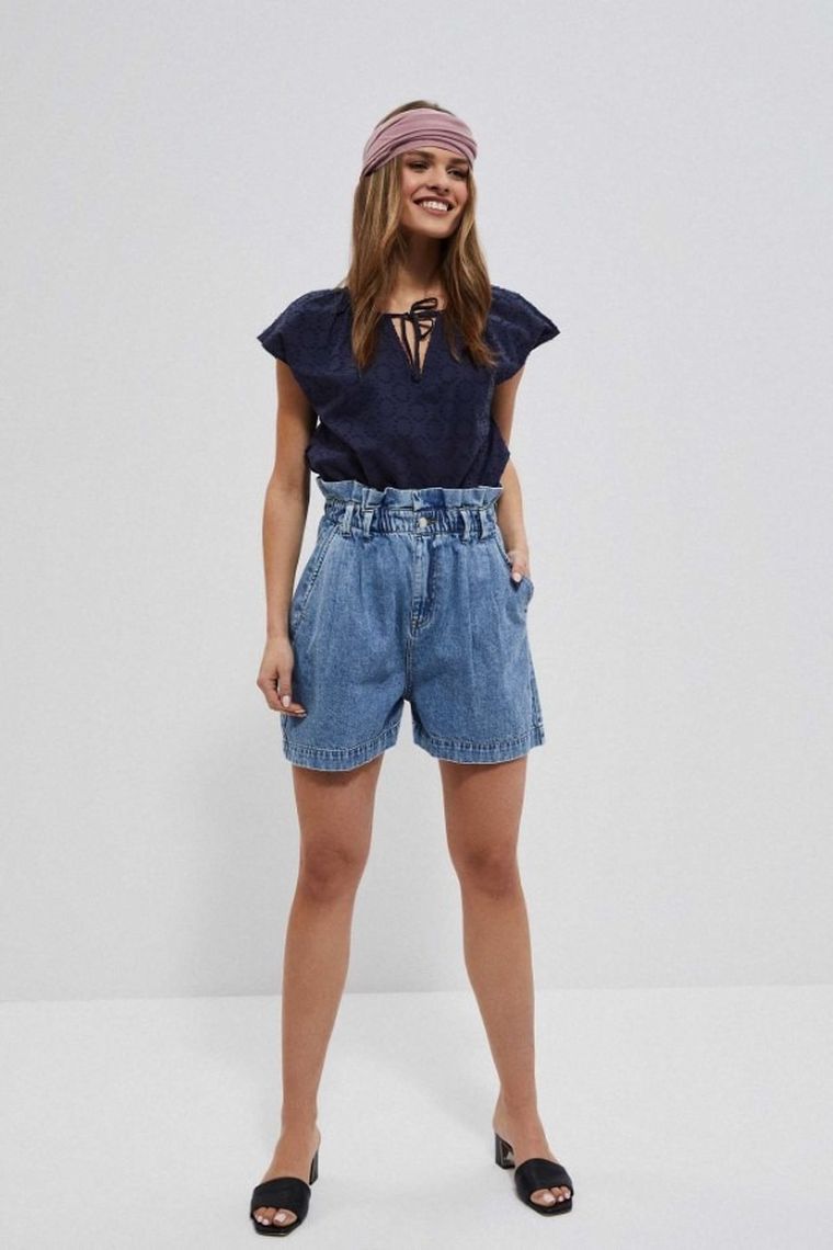 Bluzka damska z krótkim rękawem, granatowa, Moodo