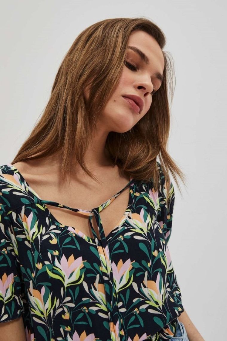 Bluzka damska z krótkim rękawem, granatowa, Moodo