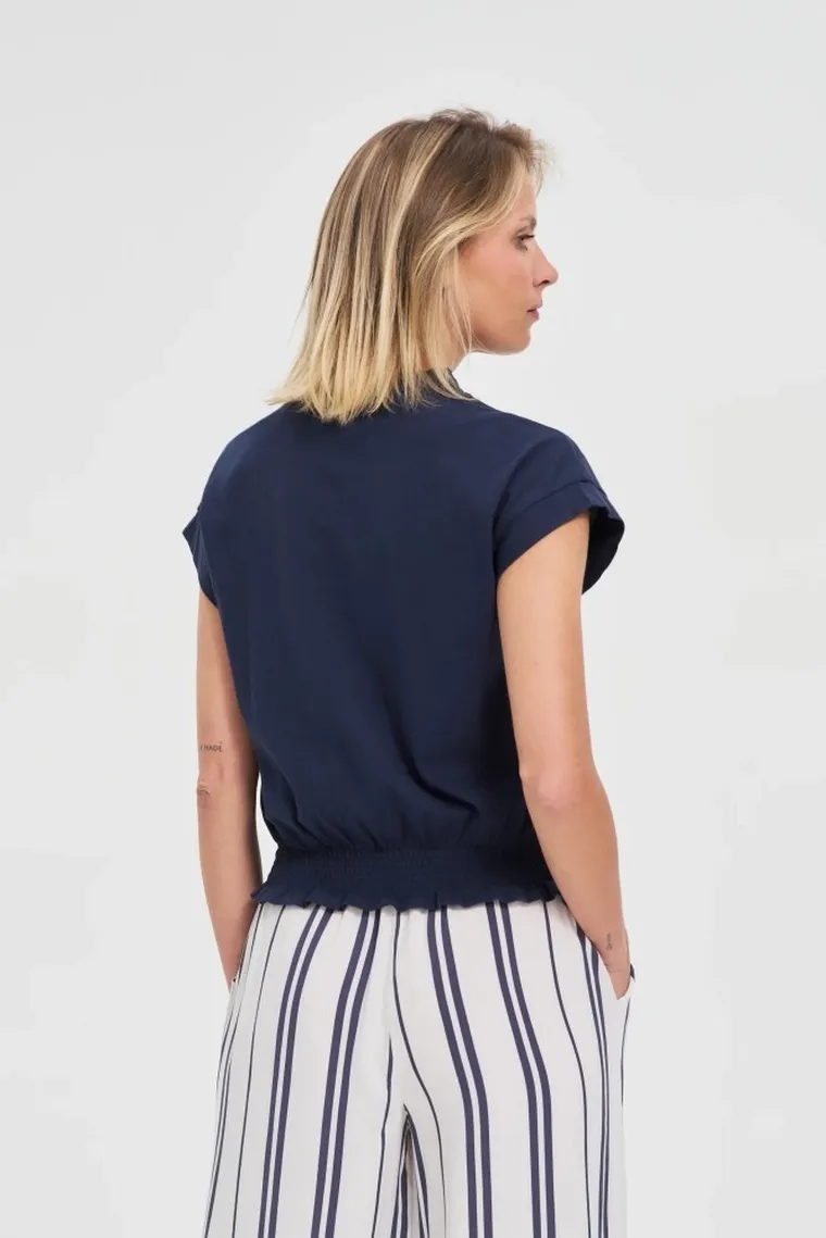 Bluzka damska z krótkim rękawem, granatowa, Moodo