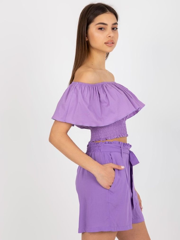 Bluzka damska z krótkim rękawem, hiszpanka, fioletowa, Lakerta