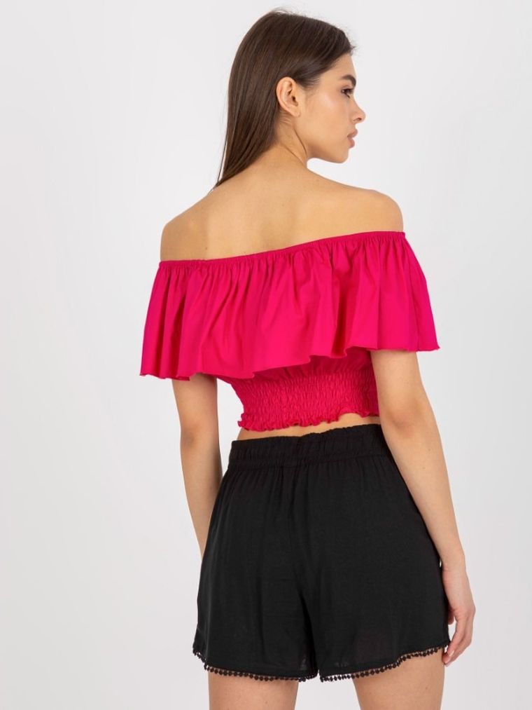 Bluzka damska z krótkim rękawem, hiszpanka, różowa, Lakerta