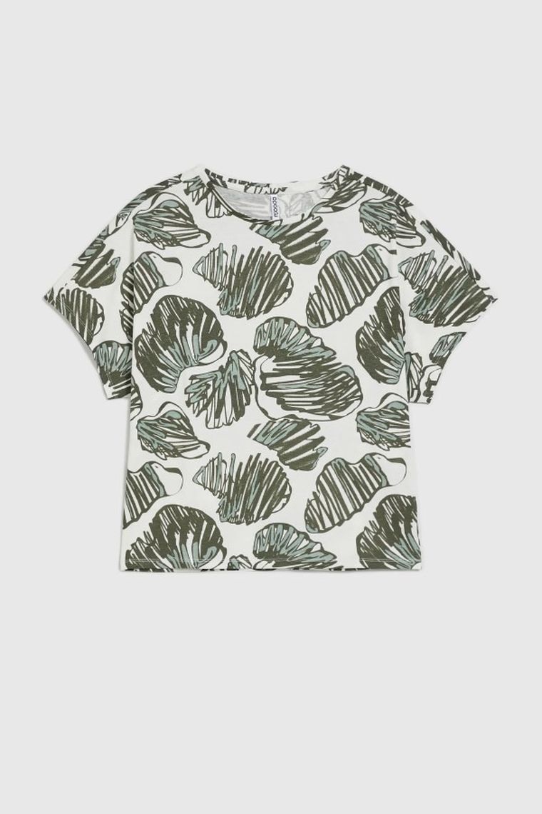 Bluzka damska z krótkim rękawem, khaki, Moodo