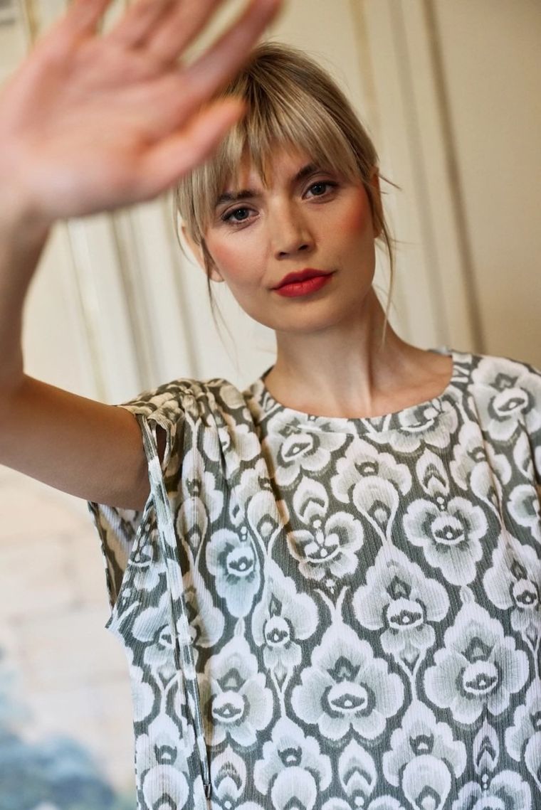 Bluzka damska z krótkim rękawem, khaki, Moodo