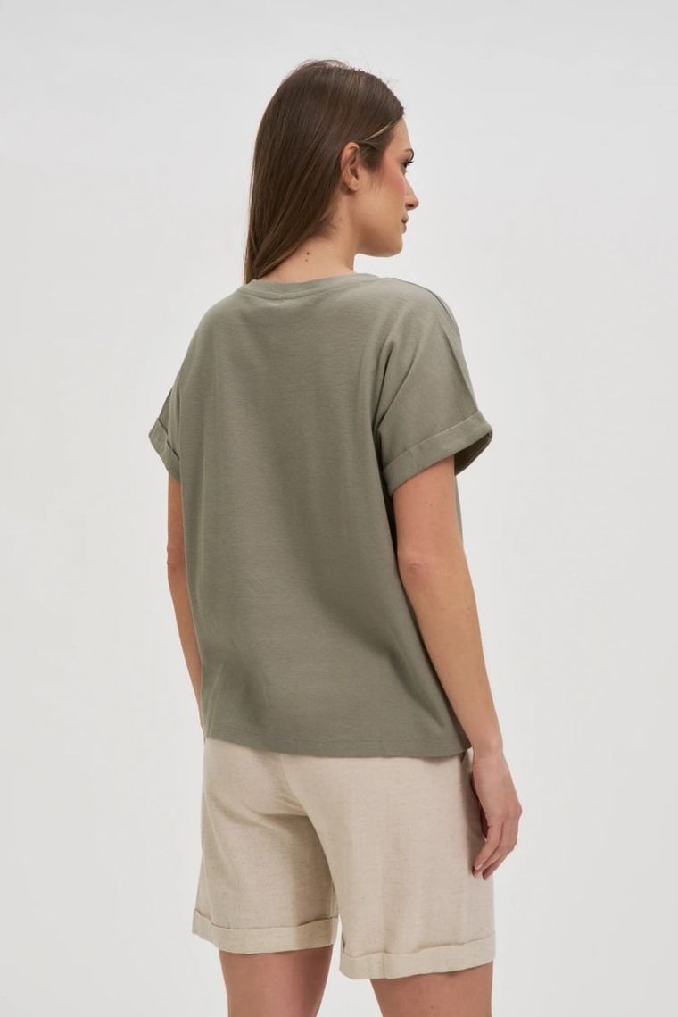 Bluzka damska z krótkim rękawem, khaki, Moodo