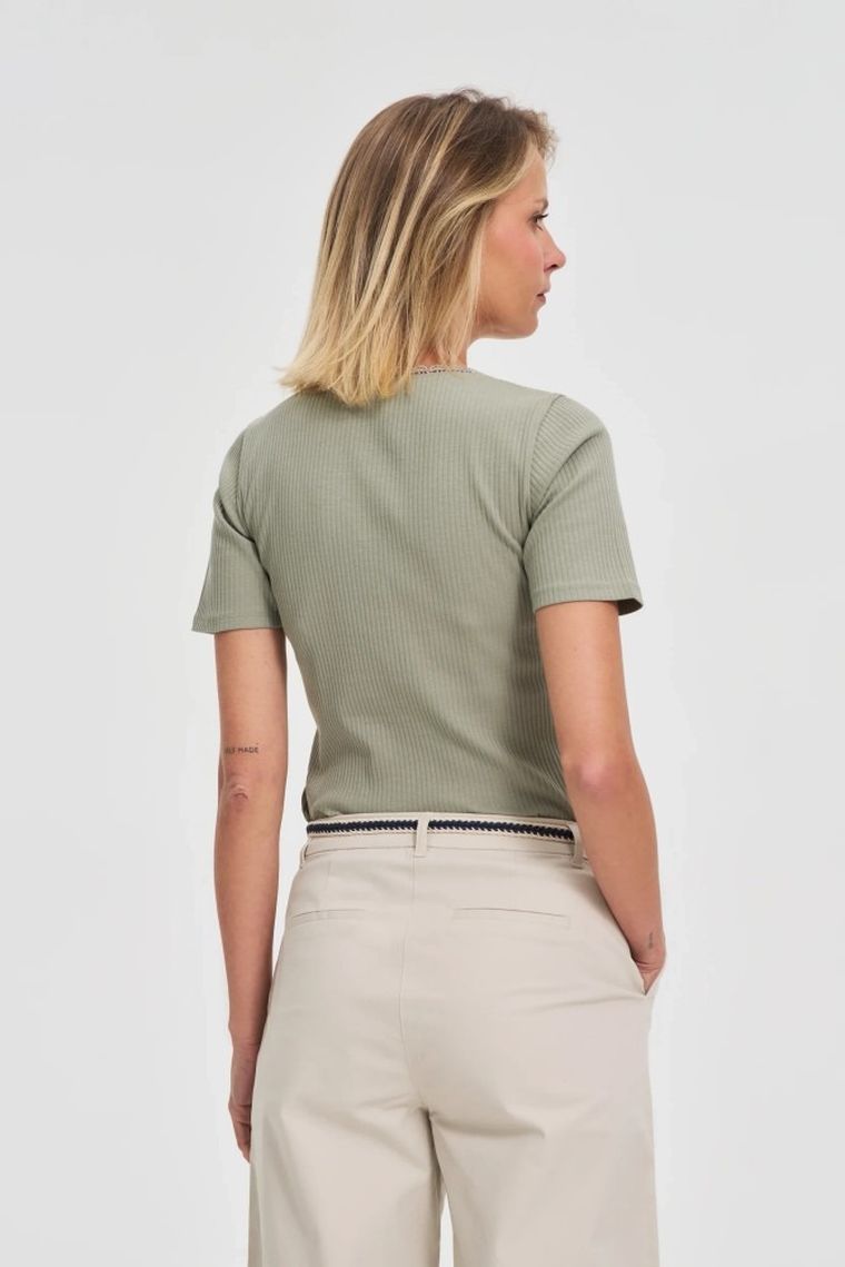 Bluzka damska z krótkim rękawem, khaki, Moodo