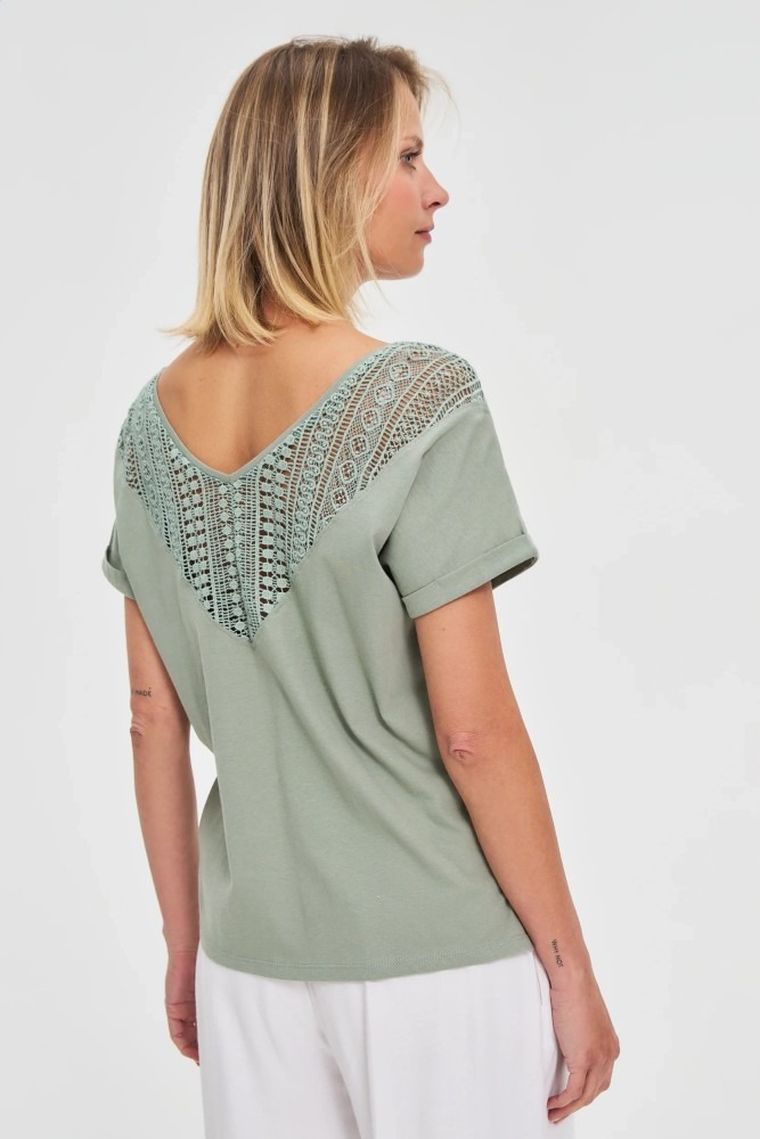 Bluzka damska z krótkim rękawem, khaki, Moodo