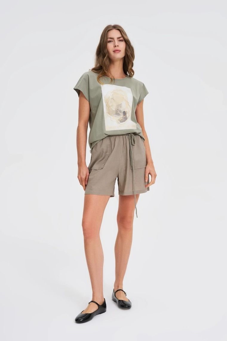 Bluzka damska z krótkim rękawem, khaki, Moodo