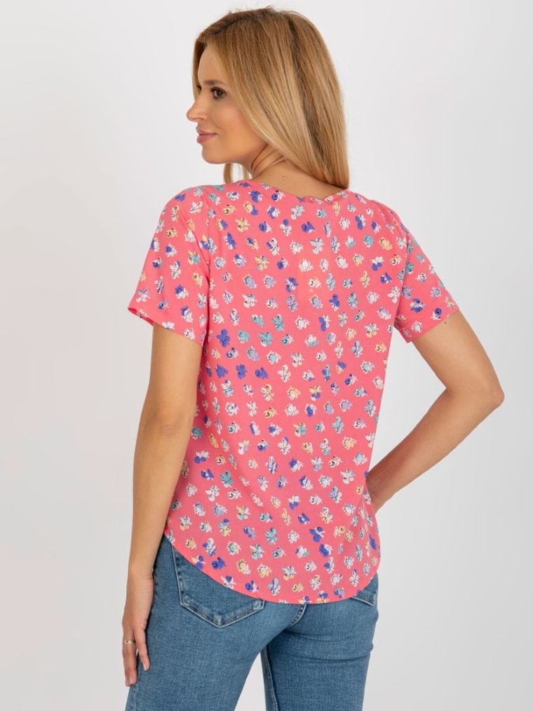 Bluzka damska z krótkim rękawem, koralowa, Lakerta