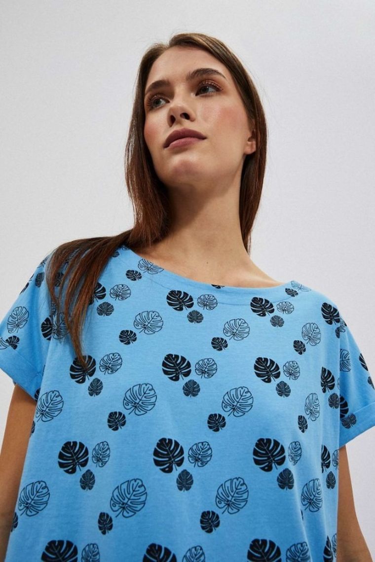 Bluzka damska z krótkim rękawem, niebieska, Moodo