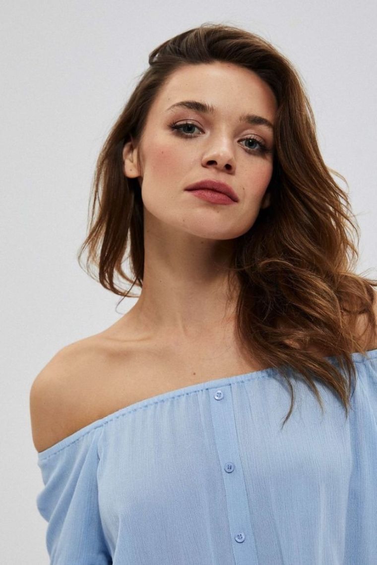 Bluzka damska z krótkim rękawem, niebieska, Moodo