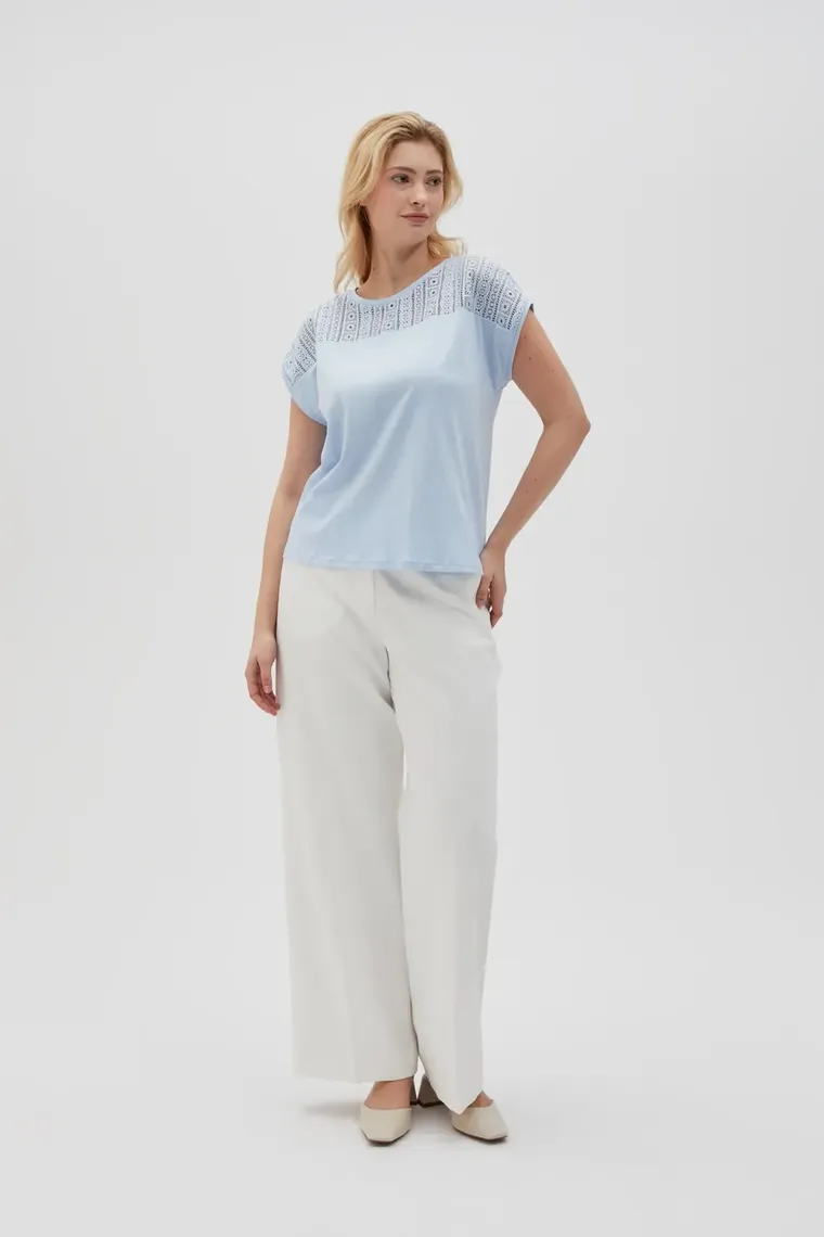 Bluzka damska z krótkim rękawem, niebieska, Moodo