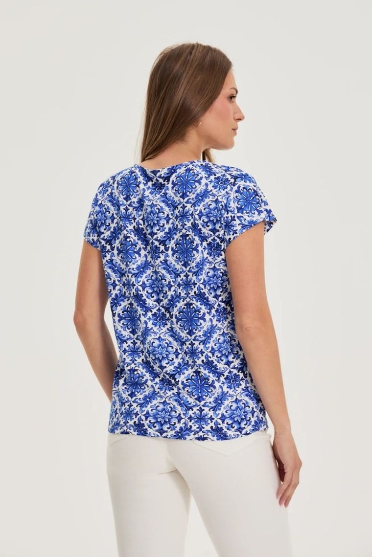 Bluzka damska z krótkim rękawem, niebieska, Moodo