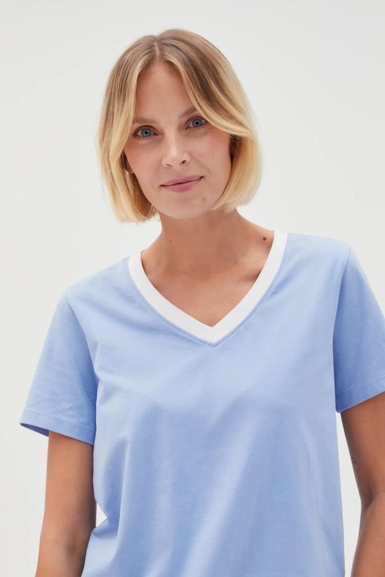 Bluzka damska z krótkim rękawem, niebieska, Moodo