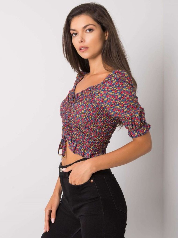 Bluzka damska z krótkim rękawem, niebieska, Rue Paris