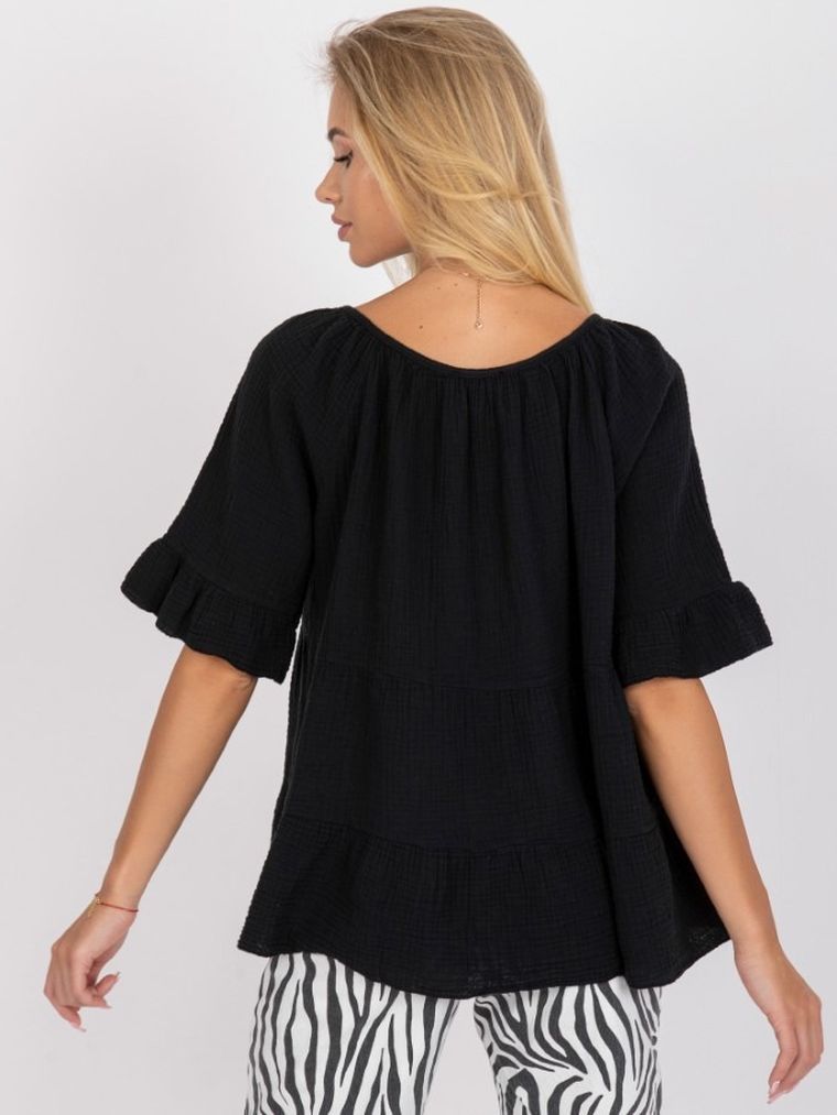 Bluzka damska z krótkim rękawem, oversize, czarna, Och Bella