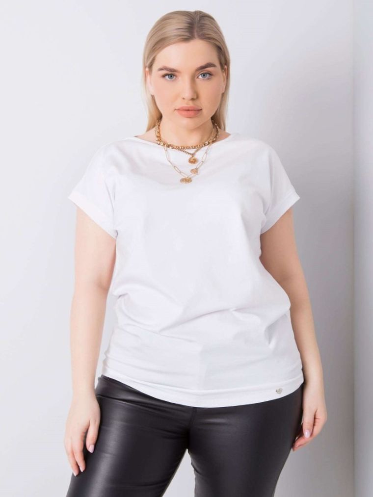 Bluzka damska z krótkim rękawem, plus size, biała, Basic Feel Good