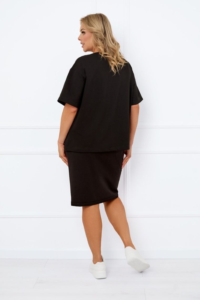 Bluzka damska z krótkim rękawem, plus size, czarna, Caro, Italian Fashion
