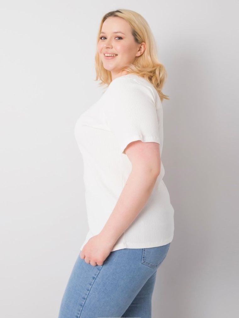 Bluzka damska z krótkim rękawem, plus size, ecru, Basic Feel Good