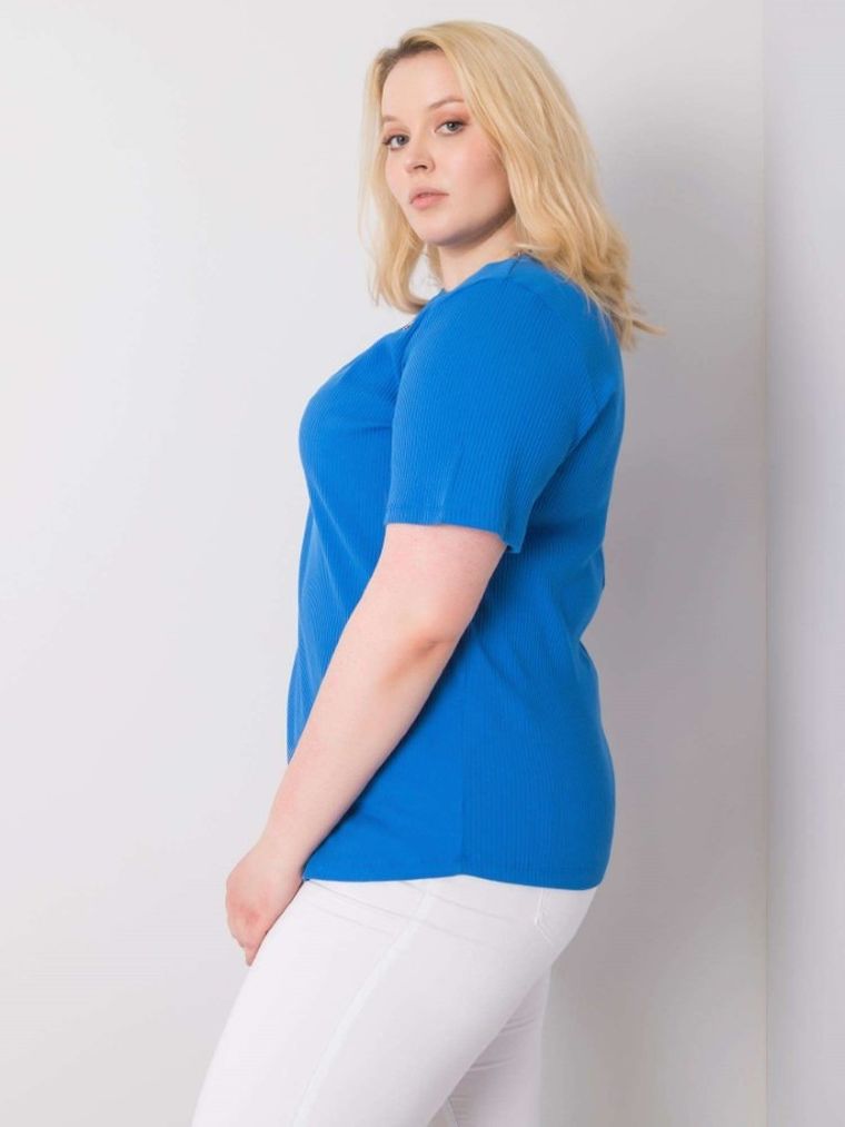 Bluzka damska z krótkim rękawem, plus size, niebieska, Basic Feel Good