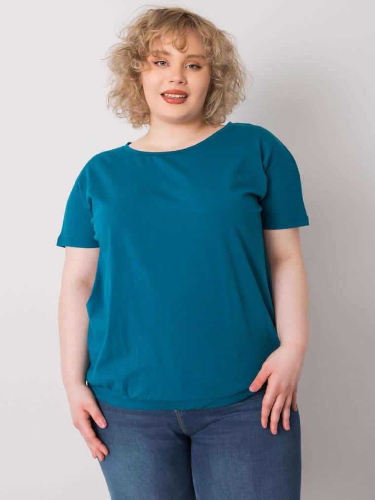 Bluzka damska z krótkim rękawem, plus size, niebieska, Basic Feel Good