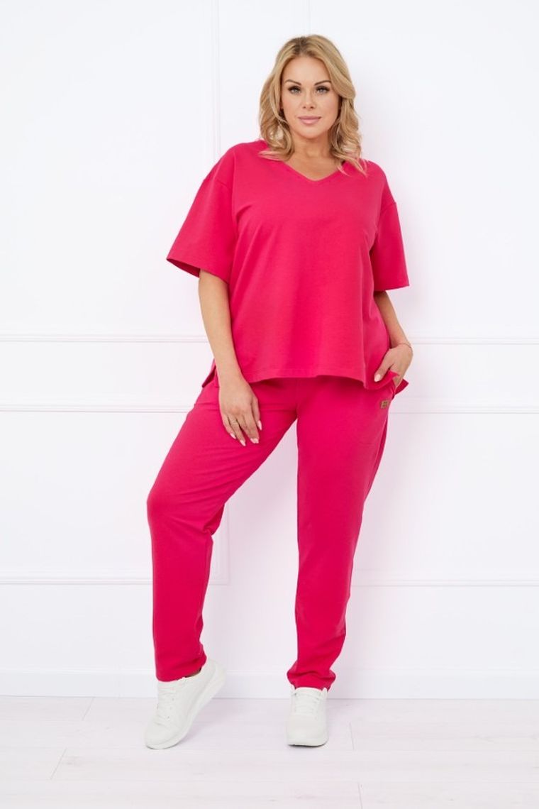 Bluzka damska z krótkim rękawem, plus size, różowa, Caro, Italian Fashion