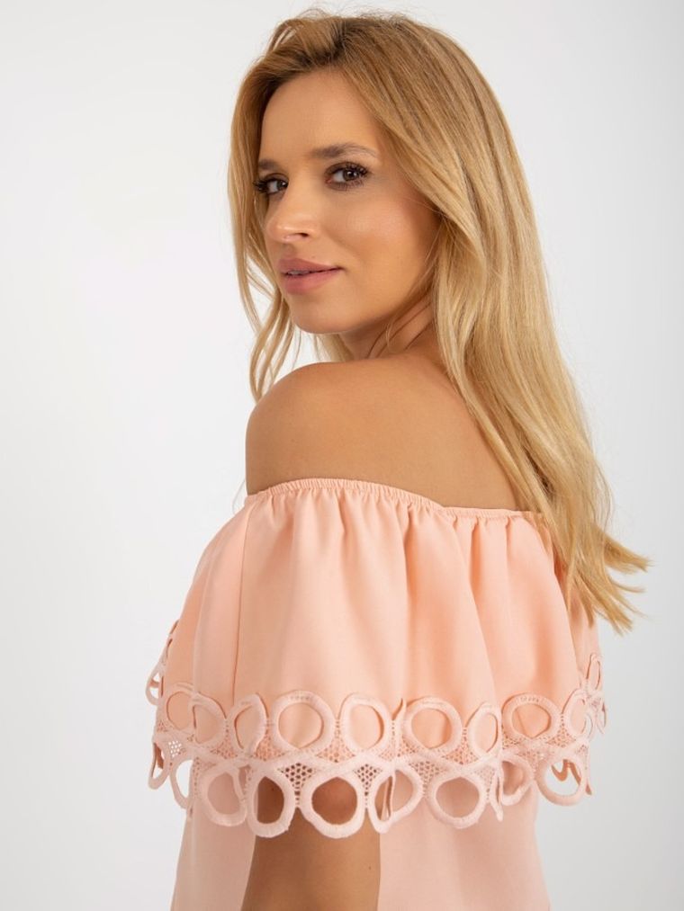 Bluzka damska z krótkim rękawem, pomarańczowa, hiszpanka, Lakerta