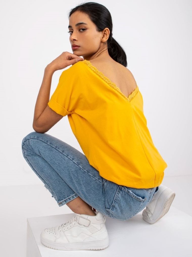 Bluzka damska z krótkim rękawem, pomarańczowa, Rue Paris