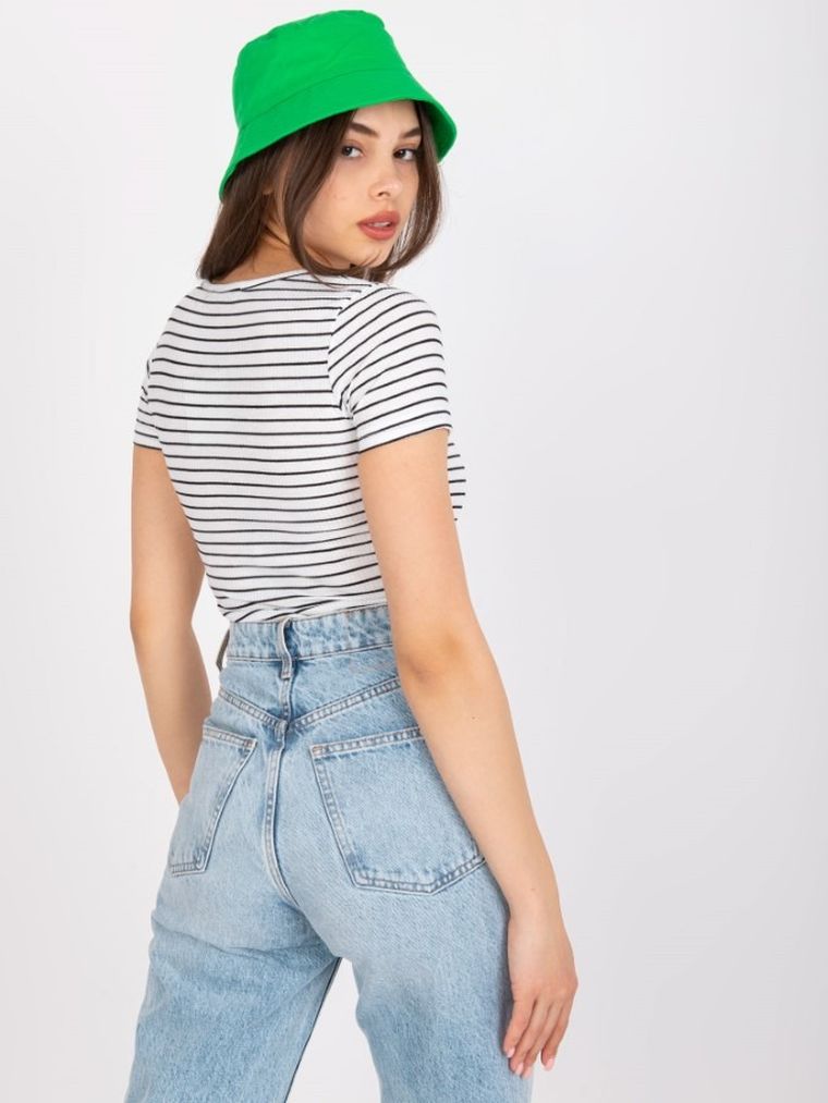 Bluzka damska z krótkim rękawem, prążkowana, biała, Och Bella