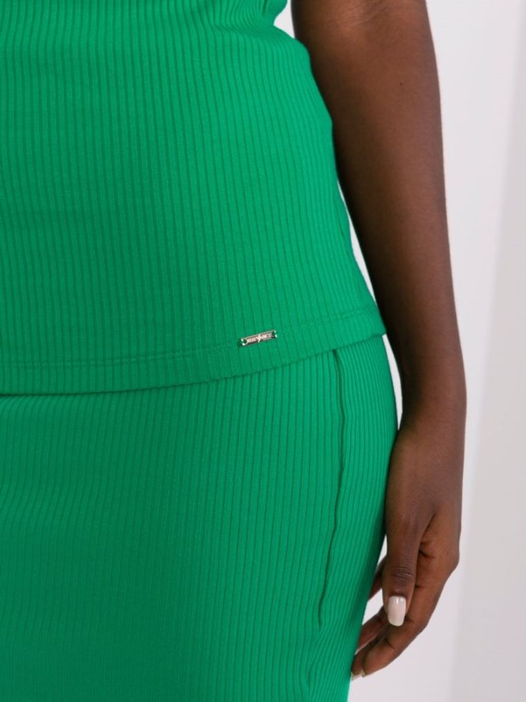 Bluzka damska z krótkim rękawem, prążkowana, zielona, Relevance