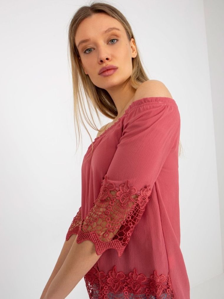 Bluzka damska z krótkim rękawem, różowa, Lakerta