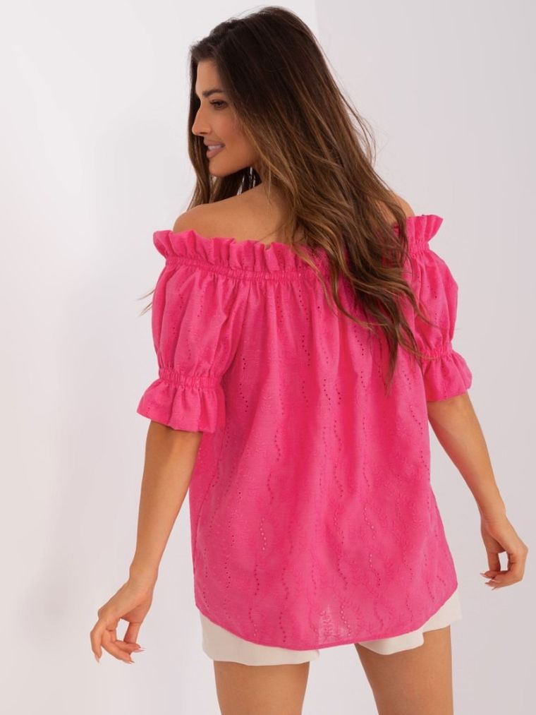 Bluzka damska z krótkim rękawem, różowa, Lakerta