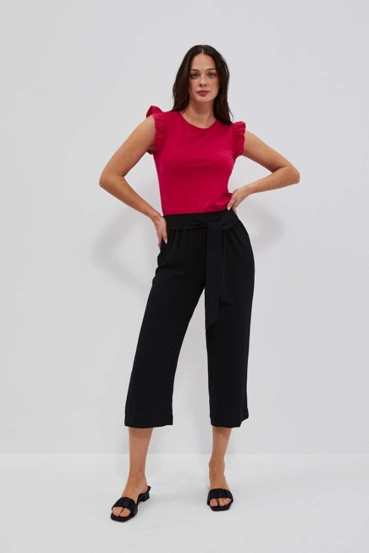 Bluzka damska z krótkim rękawem, różowa, Moodo