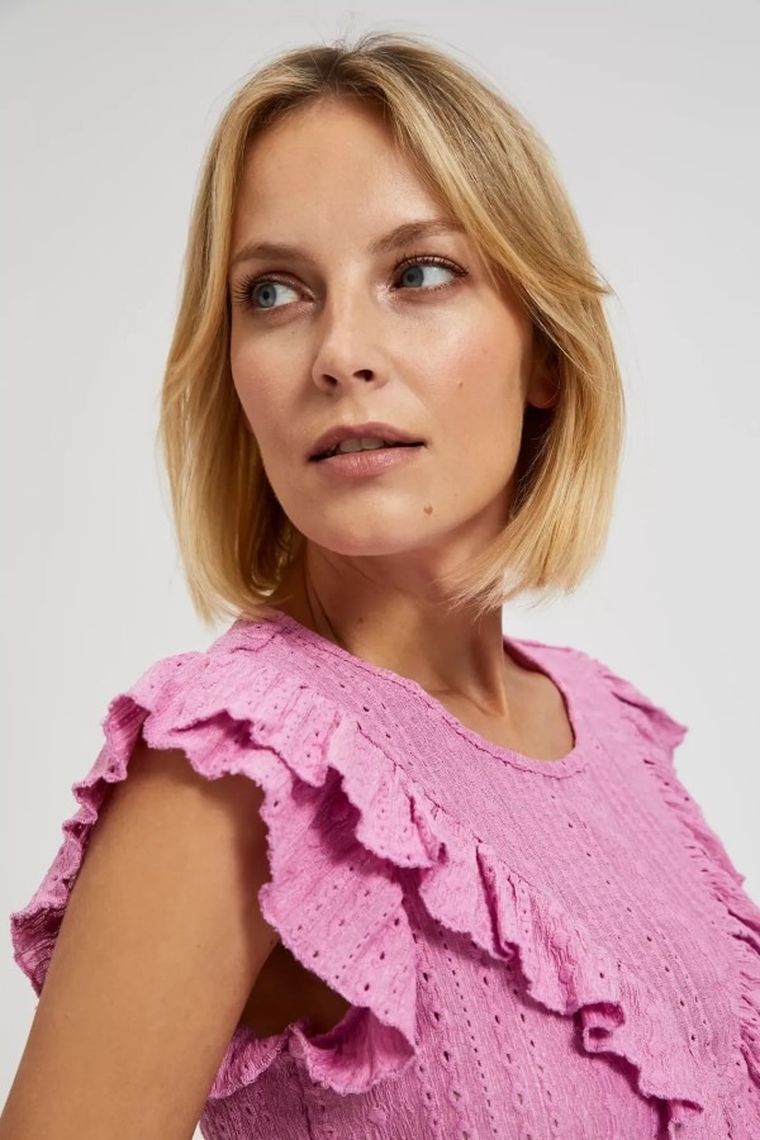 Bluzka damska z krótkim rękawem, różowa, Moodo